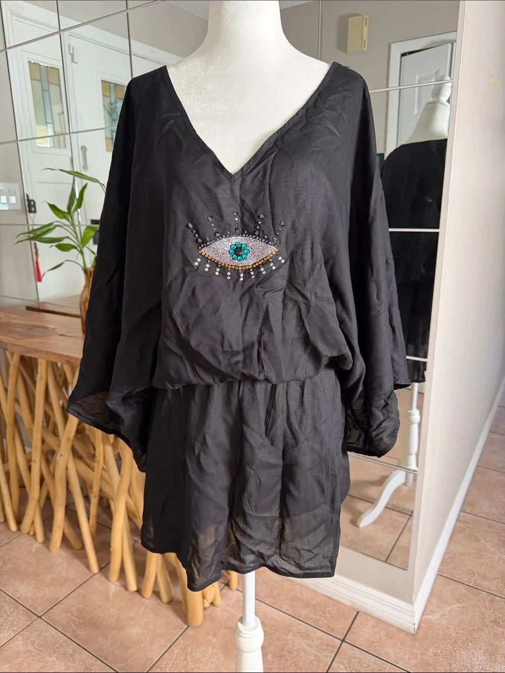 Kurt Geiger Black Evil Eye Embellished Swim Cover-Up